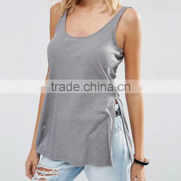 Sports Fit Singlet Women's Tank Tops With Side Split photo-4