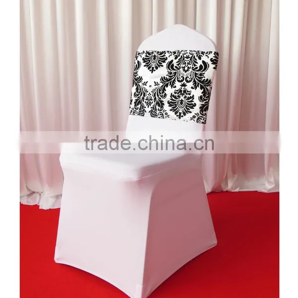 White & Black Flocking Taffeta Chair Sash/Band With Tie/Tape/Ribbon at Back photo-3