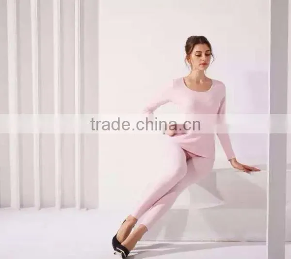 Low Collar Elastic Thermal Underwear Custom Women Sexy Warm Underwear / Lady Long Sleeve Thermal Underwear photo-3