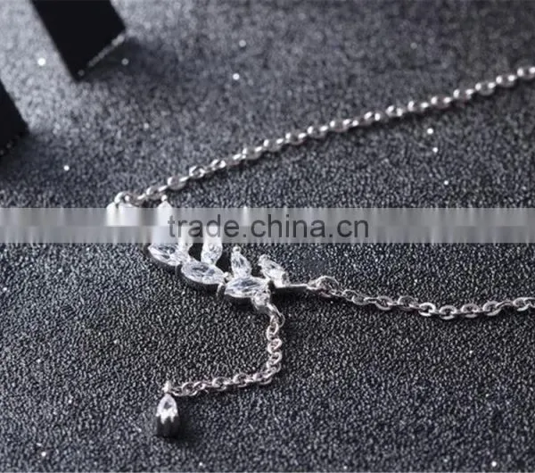 2017 New Style Micro Leaf Shape Plain 925 Sterling Silver Pendant Necklaces photo-2