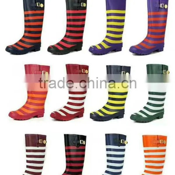 Brand Name Woman Striped Rubber Rain Boot Shoes in Stock Liquidation photo-3