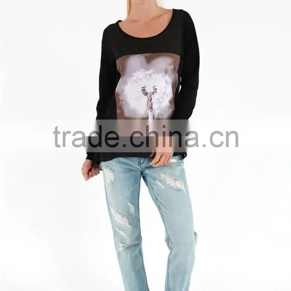 Latest Ladies Crew Neck T-shirt Girls T-shirt With Chest Print photo-2