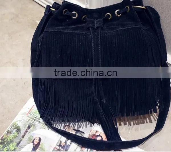 Small Bucket Women Tote Bag 2016 High Quality Tassels Genuine Leather Bag Women Messenger Bags Famous photo-2