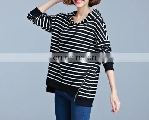 Manufacturer Womens Ladies Hoodie Sweatshirt Hooded Tops Zip Stripe Casual T-shirt photo-4
