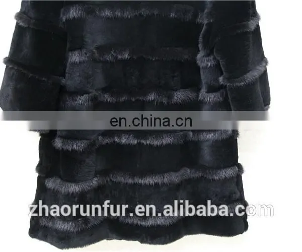 Cheap High Quality Fur Jacket Clothing Black Rex Rabbit Fur Coat With Mink Fur Piping photo-3