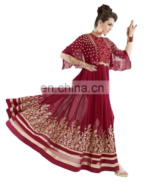 2017 Engagement Party Wear Gown Style Anarkali Suits With Flairs And Fluffy Sleeves Dress Material photo-2