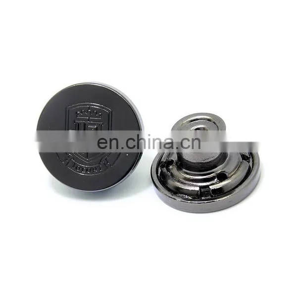Plating Nickle Free Black Gun Color Jeans Button With Single Pin ,Engraved Famous Brand Logo Jean Jacket Button .