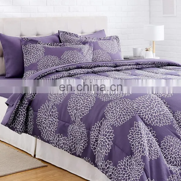 Designers Comforter Sets Luxury Purple Floral 7 Piece Bedding Comforter Set Goose Down Alternative Comforter photo-2