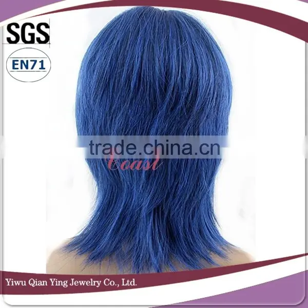 Dark Blue Bright Crazy Color Cosplay Party Male Wigs photo-3