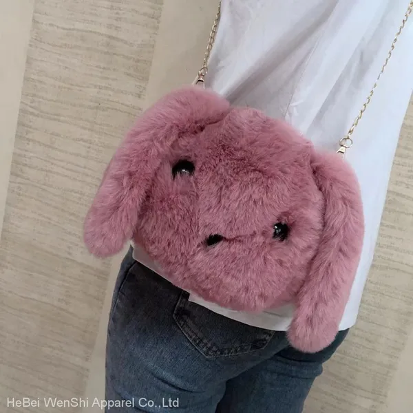 015China Supplier Plush Bag Imitation Rabbit Hair Bag Girls Shoulder Bag Long Chain Crossbody Bag Girls Coin Purse photo-3