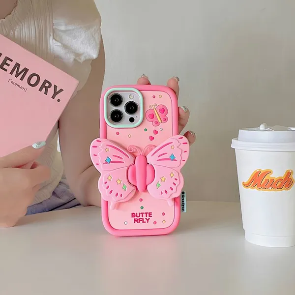 Stylish 3D Butterfly Stand Silicone Shock-proof Phone Case Iphone 12 13 14 15Pro Max