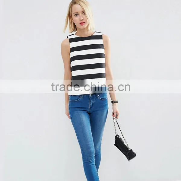 Stripe Fashion Lady Cutting Blouse Latest Tops Designs Girls photo-4