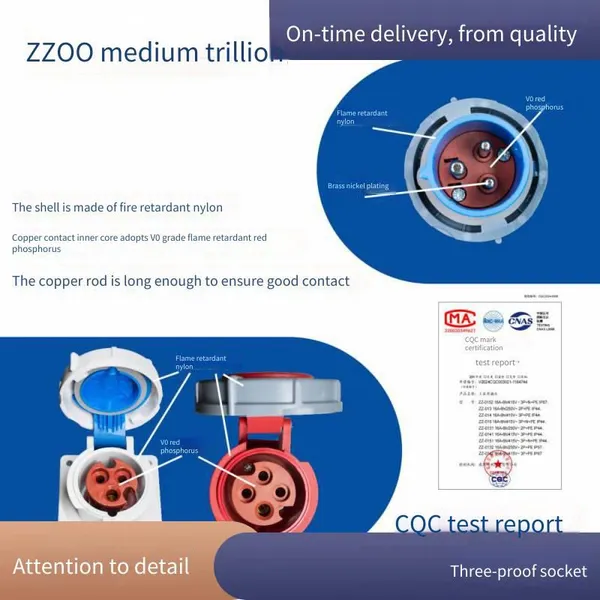 Flush-mounted Industrial Sockets Made of Solid Brass and Nylon, Surface-mounted Industrial Sockets With Ip67 Three-proof Protection and cb Certification, Zhongzhao