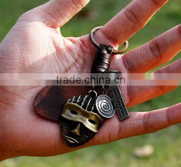 Factory Direcet Sale Exaggrate Punk Mask Pendant Keychain Real Leather Keychain photo-2