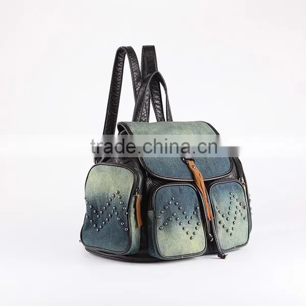 3867 Wholesale High Quality Durable Denim Women Outdoor Drawstring Backpack photo-3