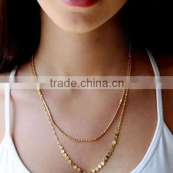 Gold Triangle Disk Layer Necklace Set and Delicate Gold Layer Necklace Set of 2 Layers photo-6