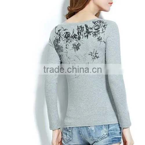 Long-sleeved Show Thin Funnel Collar T-shirt of Women v Neck t Shirt photo-4