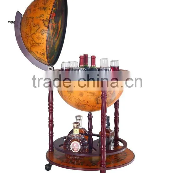 17.7"/450mm Diam Wooden Globe Bar Cabinet
