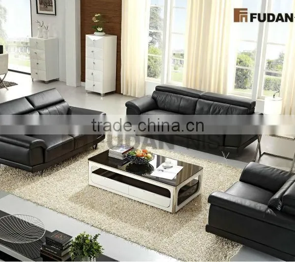 Italy Black Genuine Leather Sectionals Sofas photo-2