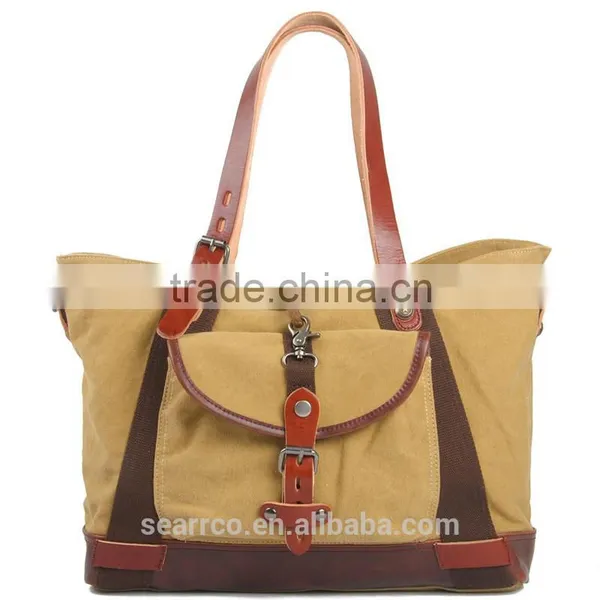 Wholesale Super Canvas Shopping Bag Beach Tote Bag With Leather Trim and Leather Handle photo-6