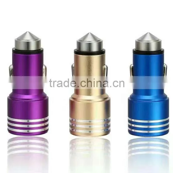 Dual USB-Port Car Charger for Iphone 6 6s Stainless Steel Safety Hammer photo-5