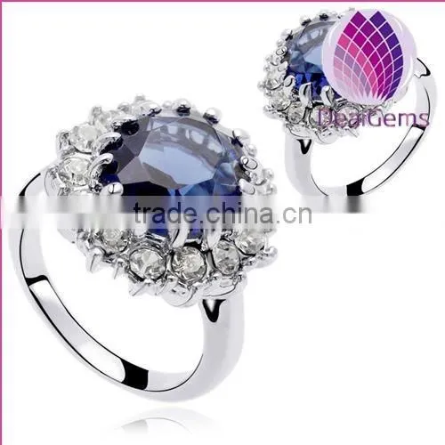 Hot Sale Copper White Gold Plated With Blue Zircon Ring photo-2