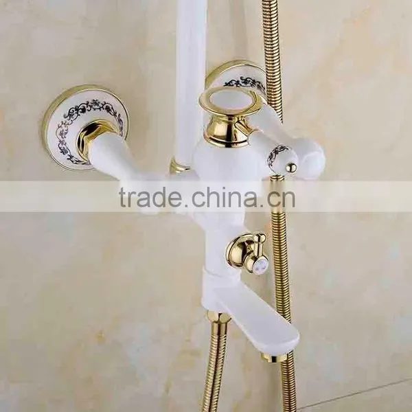 2016 Newly US Wall Mounted White Painting Baked Bath&Shower Faucet Set Rain 8 Inch Shower Head With Brass Handle Shower Golden photo-5