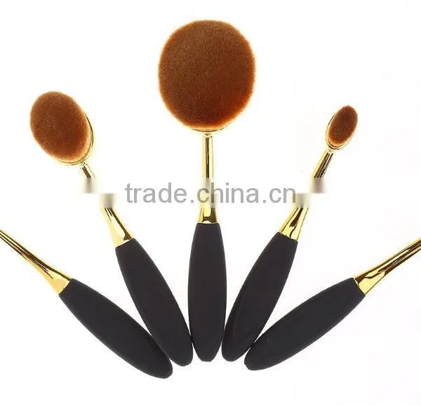 Wholesale Best Selling Oval Makeup Brush 5pcs Rose Gold Toothbrush Foundation Brush Set photo-2