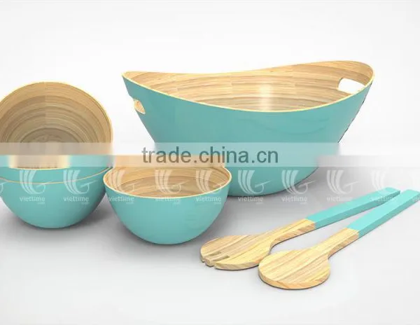 Lacquer Bamboo Salad Bowls, Spun Bamboo Trays photo-2