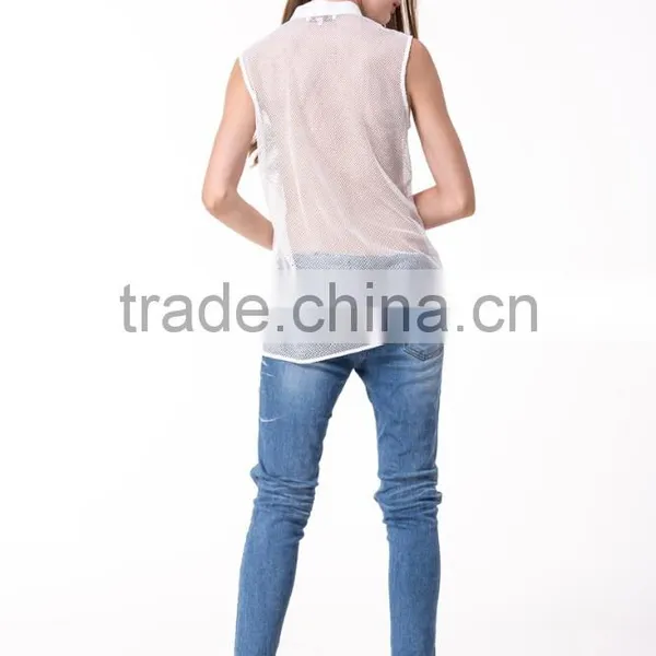 2017 New Fashion Design Sleeveless Front Button Women Shirt Blouse photo-4