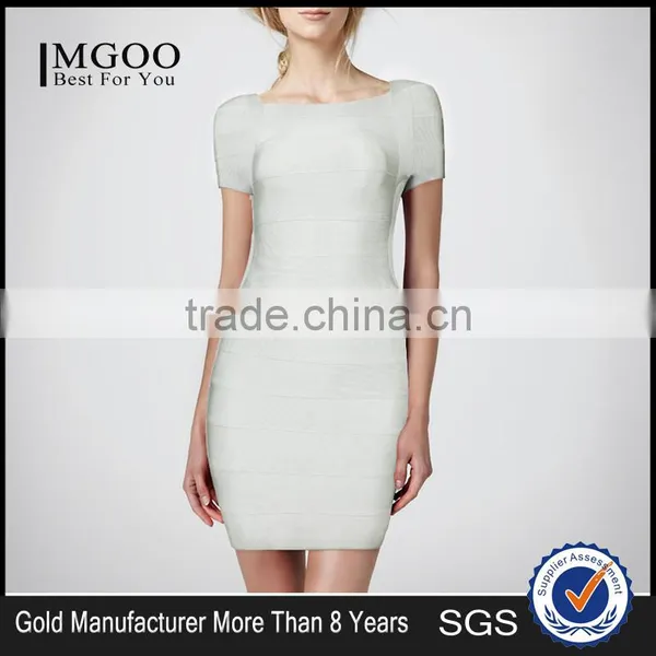 MGOO Wholesale 2015 Dress Manufacturer OEM Short Sleeves Women Work Dress Bandage Spandex Plaid Shinning Dress H265 photo-4