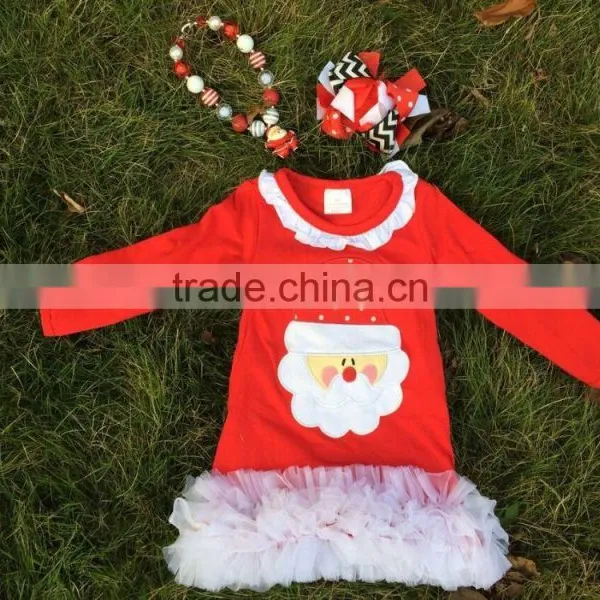 Baby Girls Chirstmas Santa Clause Dress With Matching Hair Bows and Chunky Necklace Set