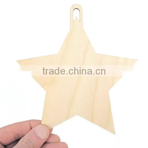 DIY Craft Customized Natural Wood Color Five Stars With Hole Hanging Decorative photo-2