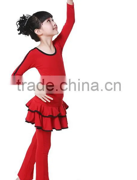 New Girls Kid Latin Performance Tops And Pants Suit Child Long Sleeve Back V-neck Cross Dance Costumes photo-3