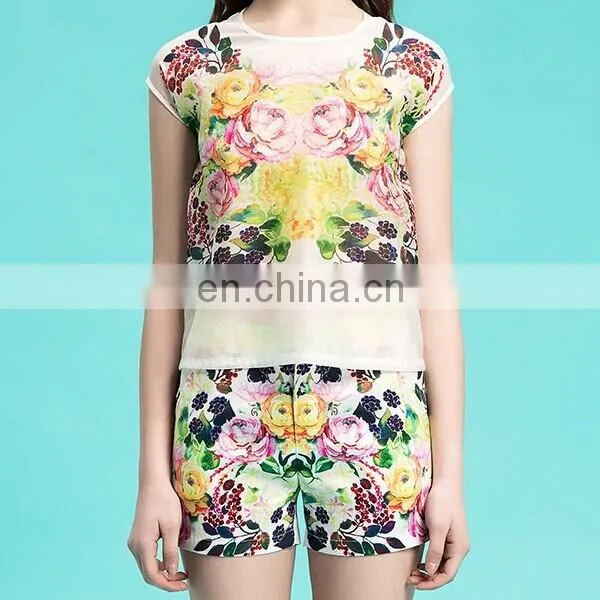 Promotion Newest Design Digital Printing Summer Ladies Casual Suit