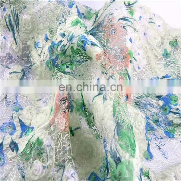 2017 Top Selling French 3D Flower Digital Printed Lace Fabric photo-2