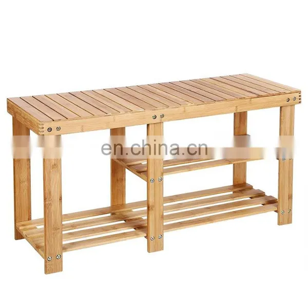 Morden Living Room 3 Tier Bamboo Wood Shoe Bench Rack photo-2