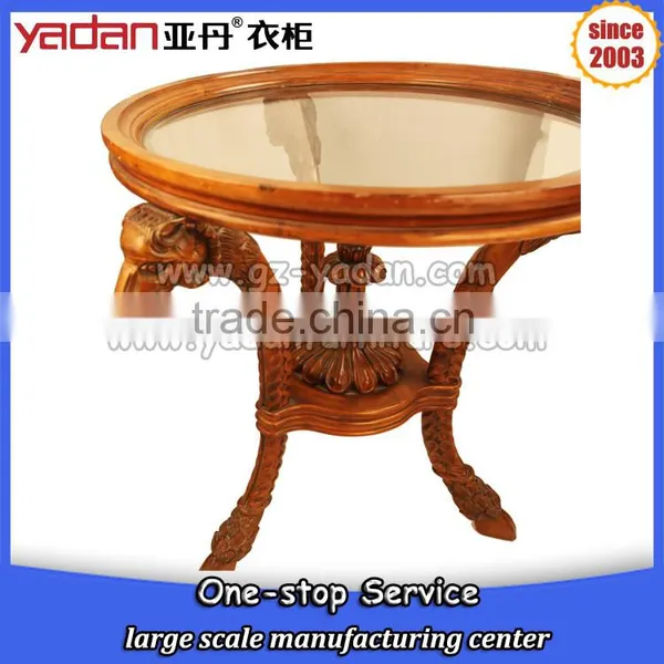 Goat Shaped Animal Feet Glass Round Wood Sofa Coffee Table photo-3
