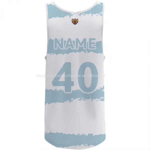 White and Blue Sublimated Basketball Top With 100 Polyester photo-2