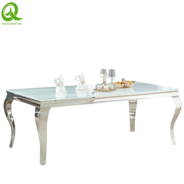 Modern Luxury Glass Top Stainless Steel Restaurant Living Room Dining Table Coffee Table Set photo-2