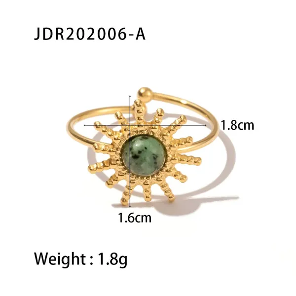 Vintage Gold Plated Stone Rings Set for Women Boho Adjustable Gemstone Stackable Rings Stainless Steel Fashion Jewelry photo-2