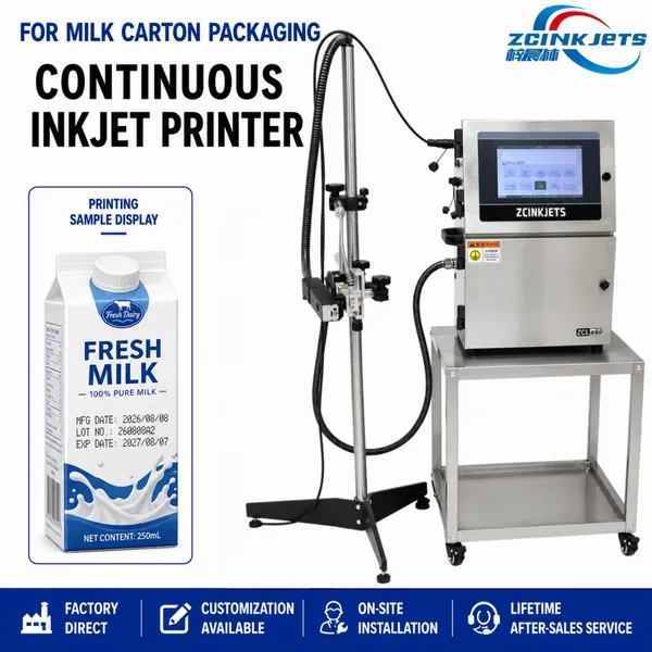 Milk Carton CIJ Small Character Inkjet Printer for Dairy Beverage Aseptic Box Packaging Line Coding