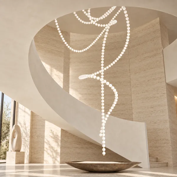 Small Glass Bead Linear Chandelier V-Shaped Pendant Light
