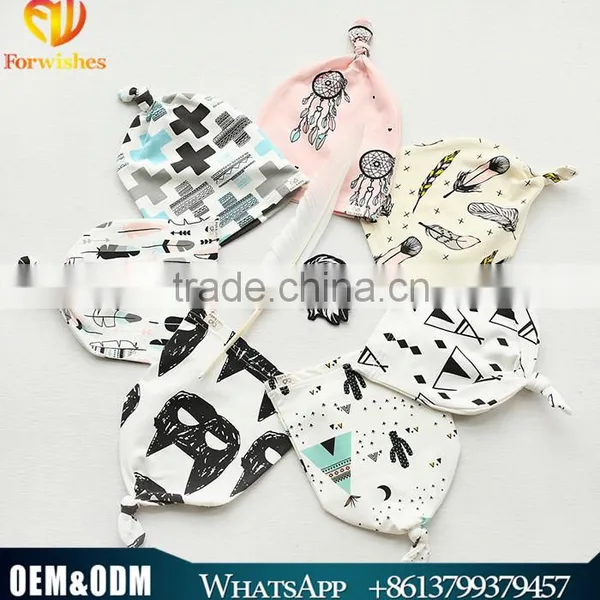 Breathable Kids Hat Boutique Cotton Cartoon Tied Angle Newborn Baby Cap For 0-2 Years In Stock