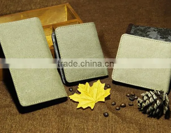 Hot Sell Men's Brown Rugged Canvas & Genuine Leather Bifold Bill Fold Wallet Bag photo-2