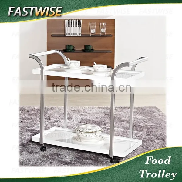 China High Quality 2 Layers Rectangle White Food Trolley Cart With Fancy Design for Restaurant and Hotal Supplies