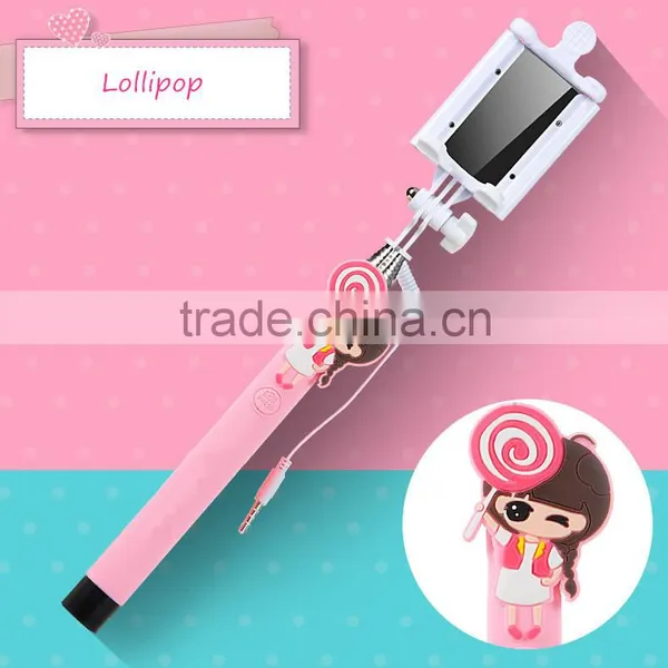 2015 Wholesale Lovely Cartoon Girl Design Portable Selfie Stick Wired Control photo-5