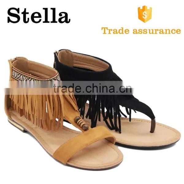 Jacquard Strip Camel Tassels Ladies Fashion Spainish Sandal Shoes