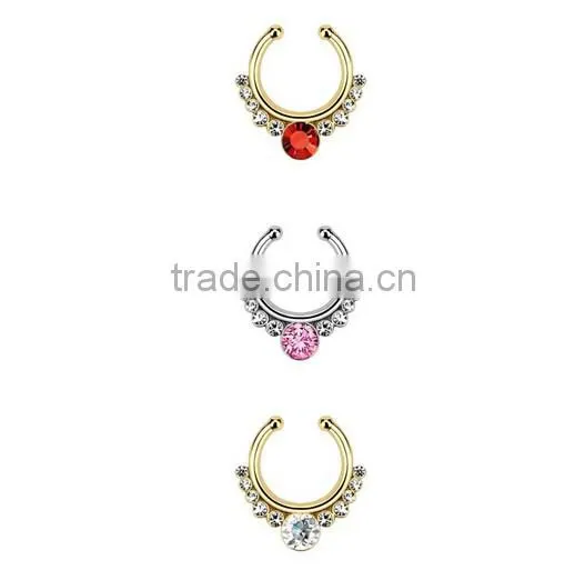Stainless Steel Clip On Fake Septum Clicker Non Piercing Nose Ring Hoop photo-2