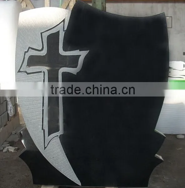 Cross Black Granite Headstone